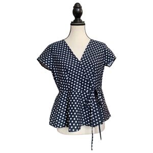 Navy Polka Dot Wrap Top